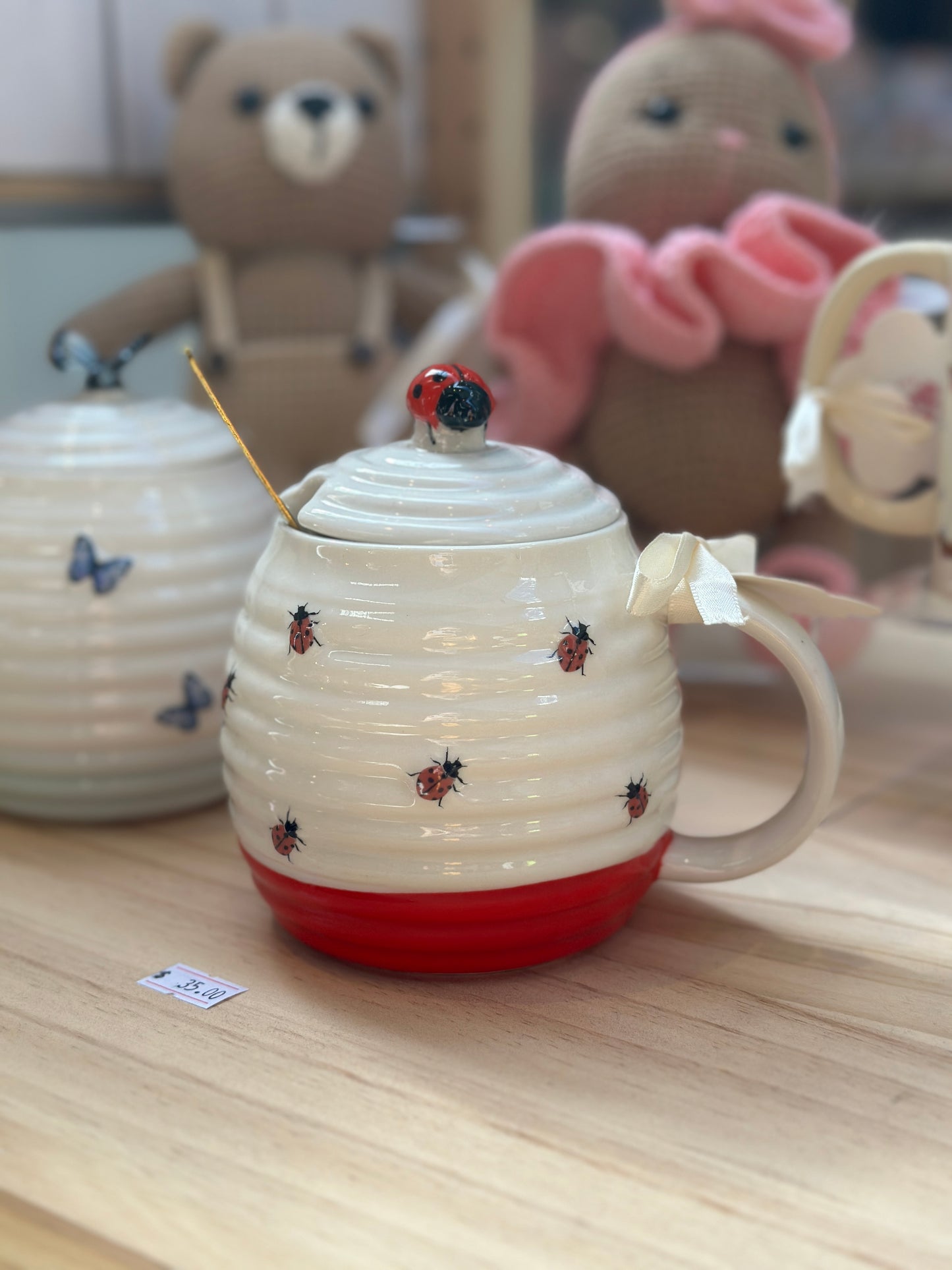Ceramic Ladybug Mug w/Lid & Spoon - Ceramic Cup & Saucer Set or Mug - Gift & Kitchen Décor