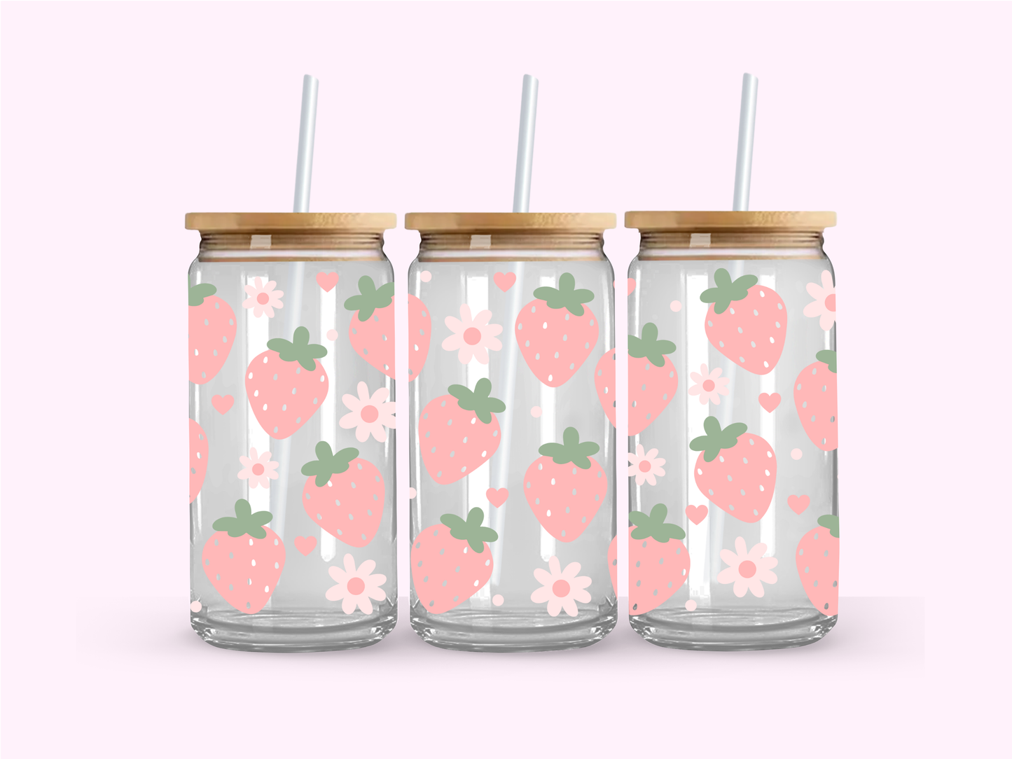 Pink Strawberry - Glass Can Cup - 473ml