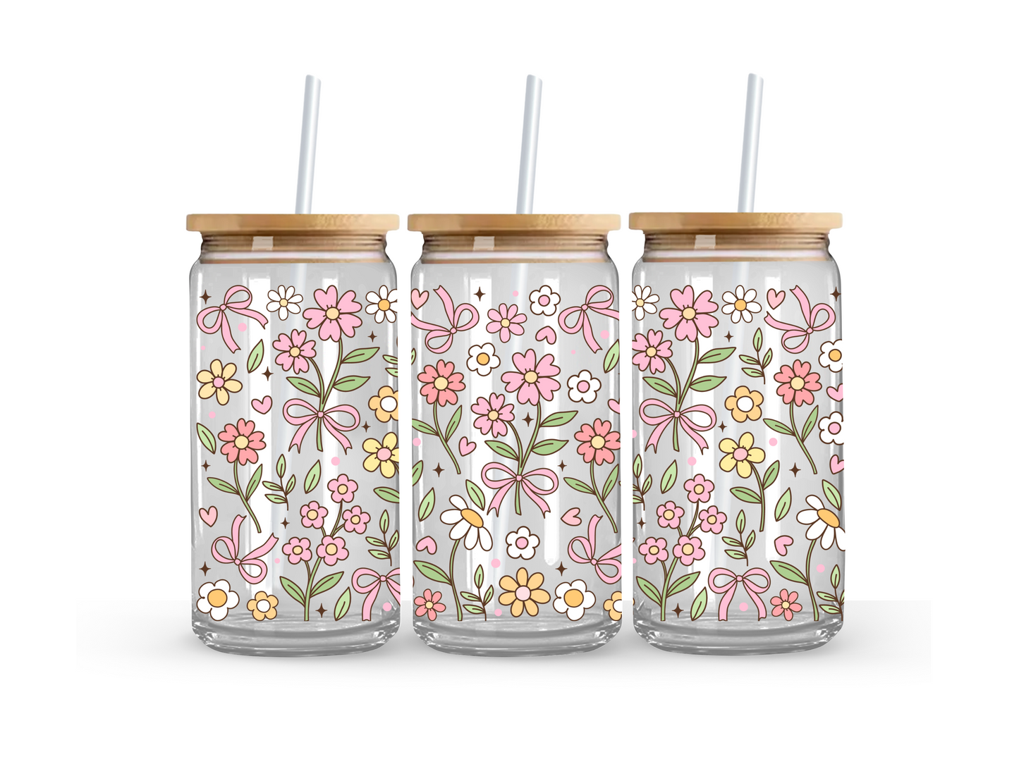 Pretty In Bloom Glass Can Cup - 473ml