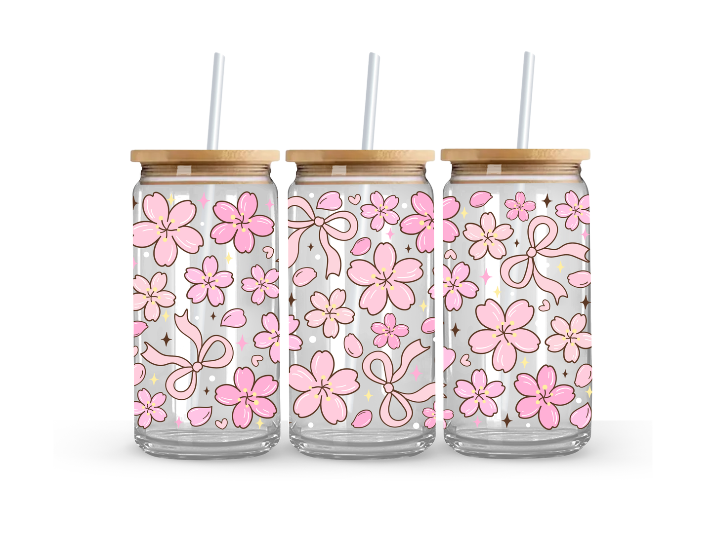 Cherry Blossom Glass Can Cup - 473ml