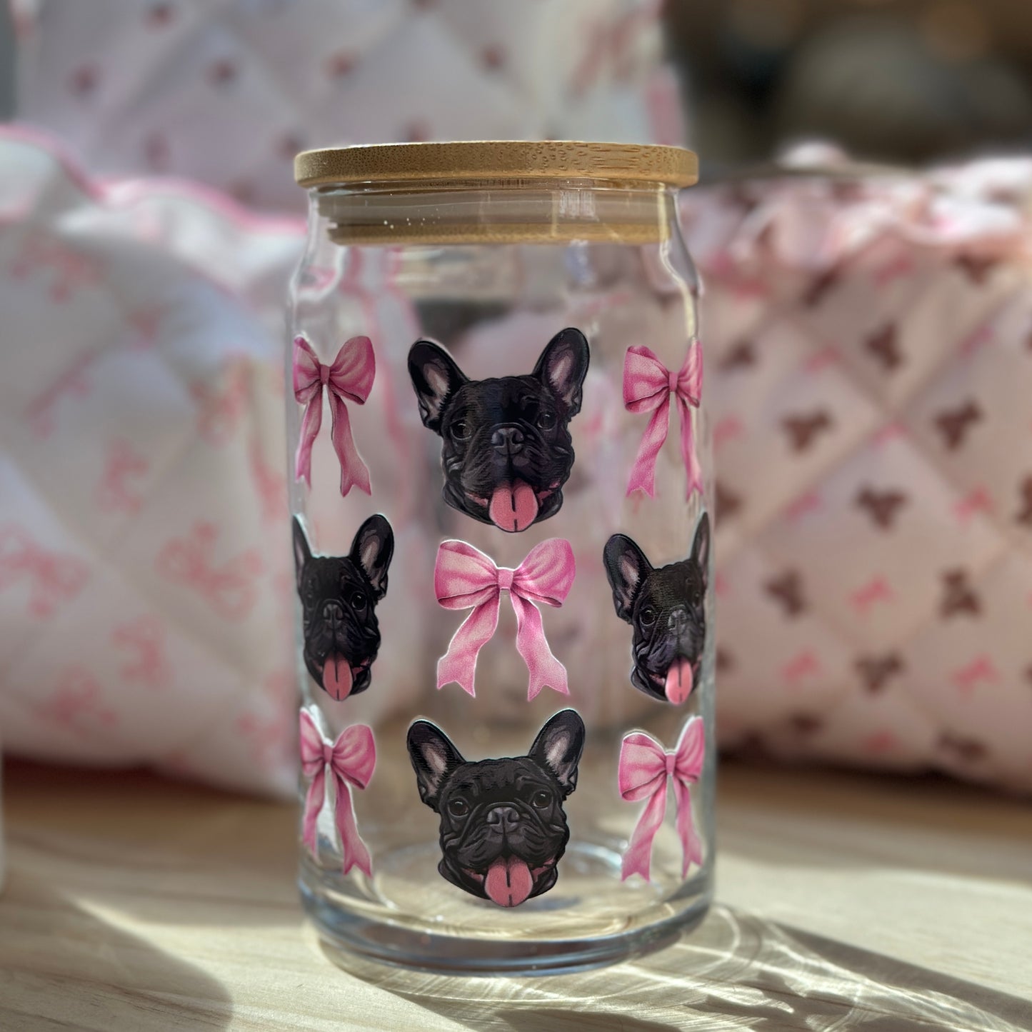 Frenchie Bow Glass Can Cup - 473ml