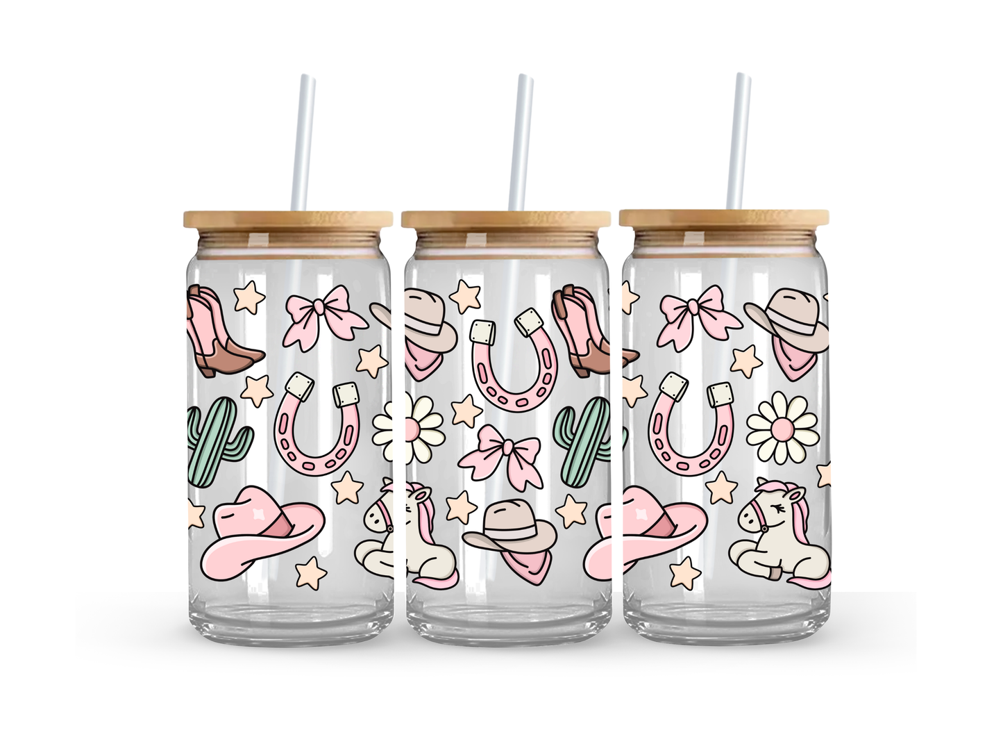 Cowgirl Print - Glass Can Cup - 473ml