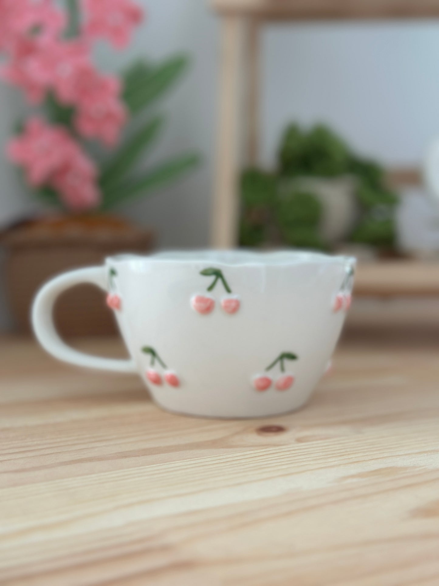 Ceramic Petite Cherry Mug (Pink) - Ceramic Cup & Saucer Set or Mug - Gift & Kitchen Décor