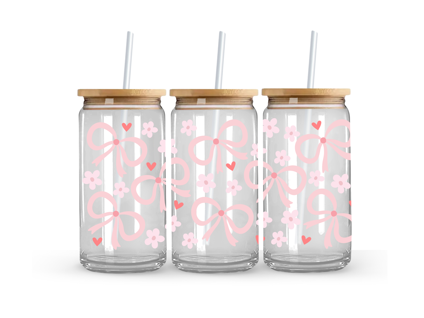 Flower & Bow Glass Can Cup - 473ml