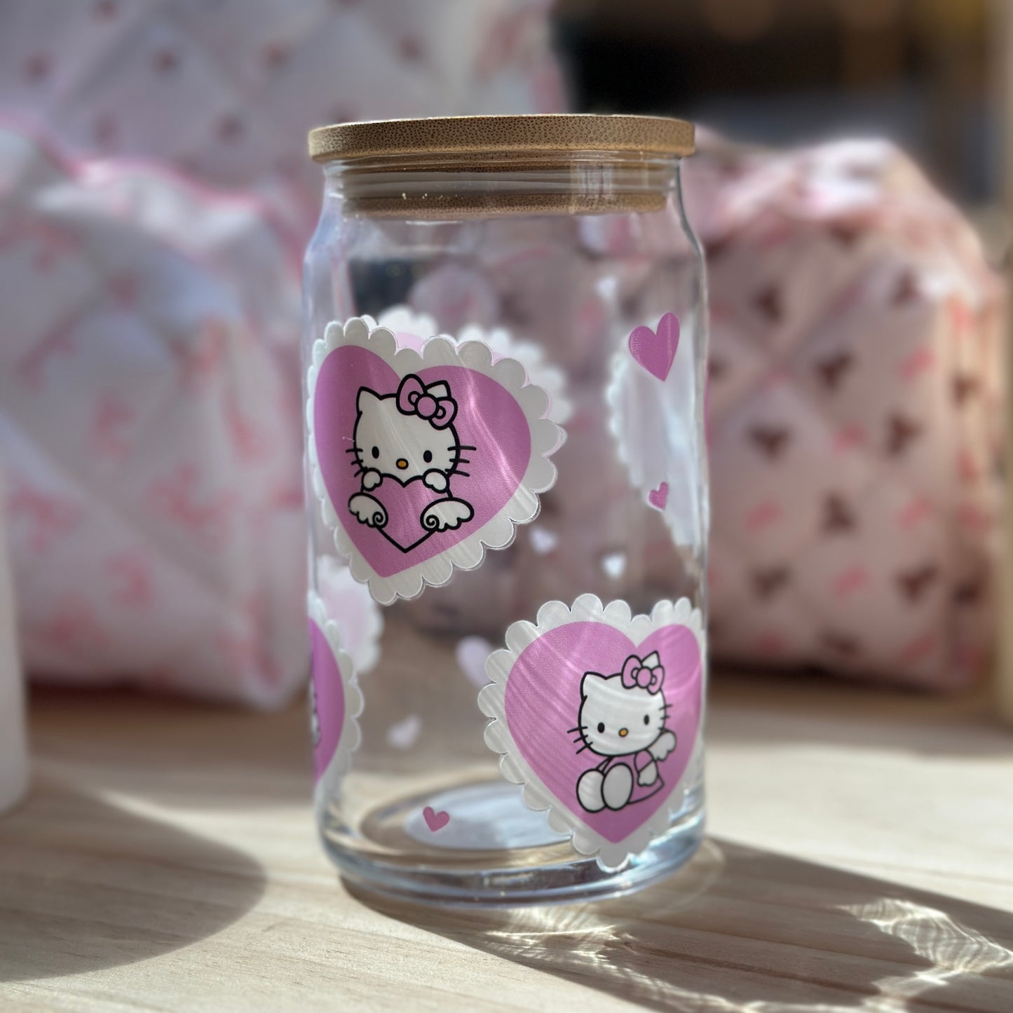 Heart Kitty Glass Can Cup - 473ml