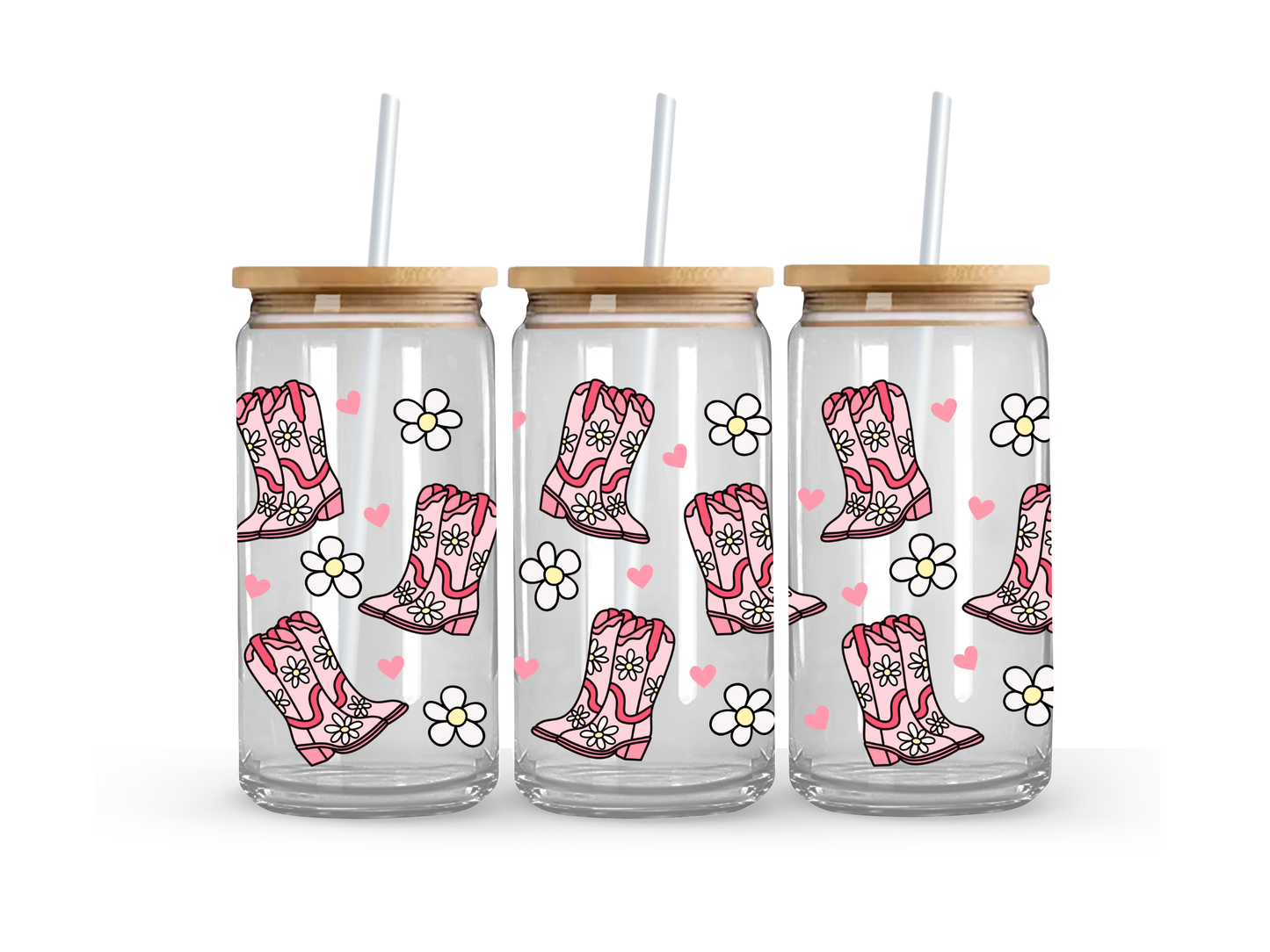 Daisy Cowgirl Boots - Glass Can Cup - 473ml