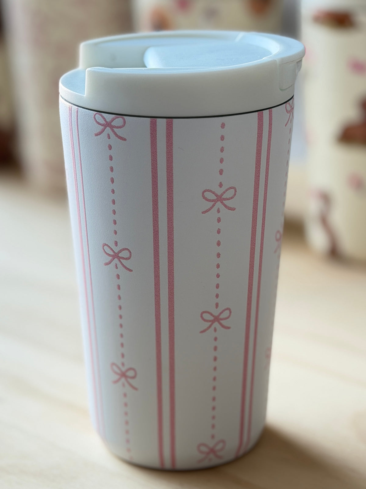 Striped Pink Bow Insulated Coffee Cup