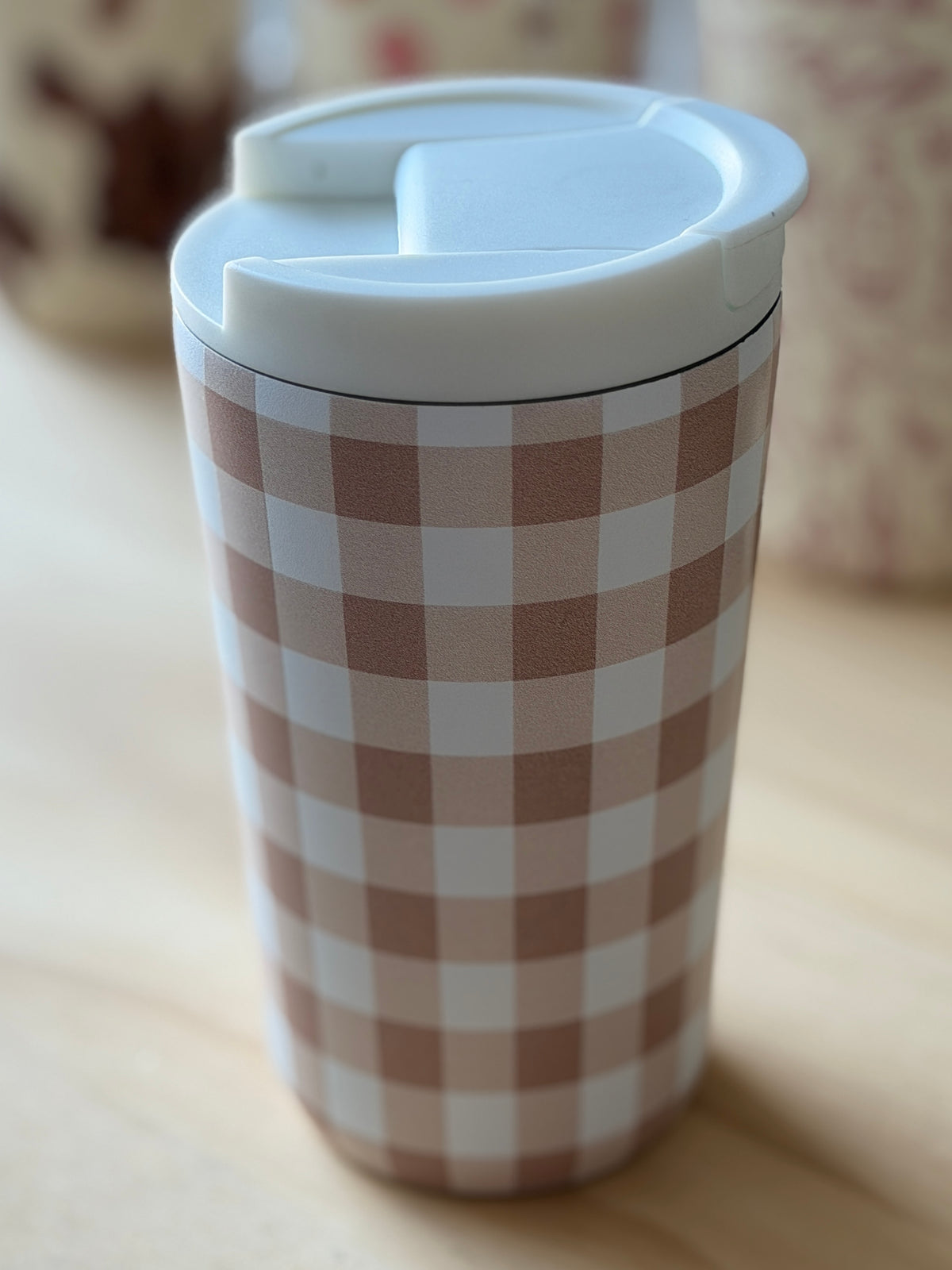 Brown Gingham Insulated Coffee Cup