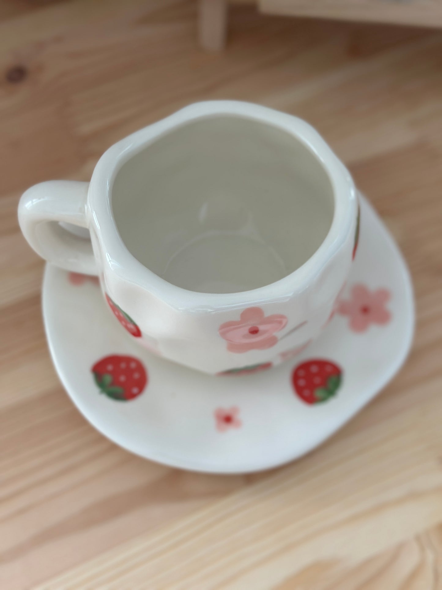 Ceramic Strawberry Cup & Saucer - Ceramic Cup & Saucer Set or Mug - Gift & Kitchen Décor