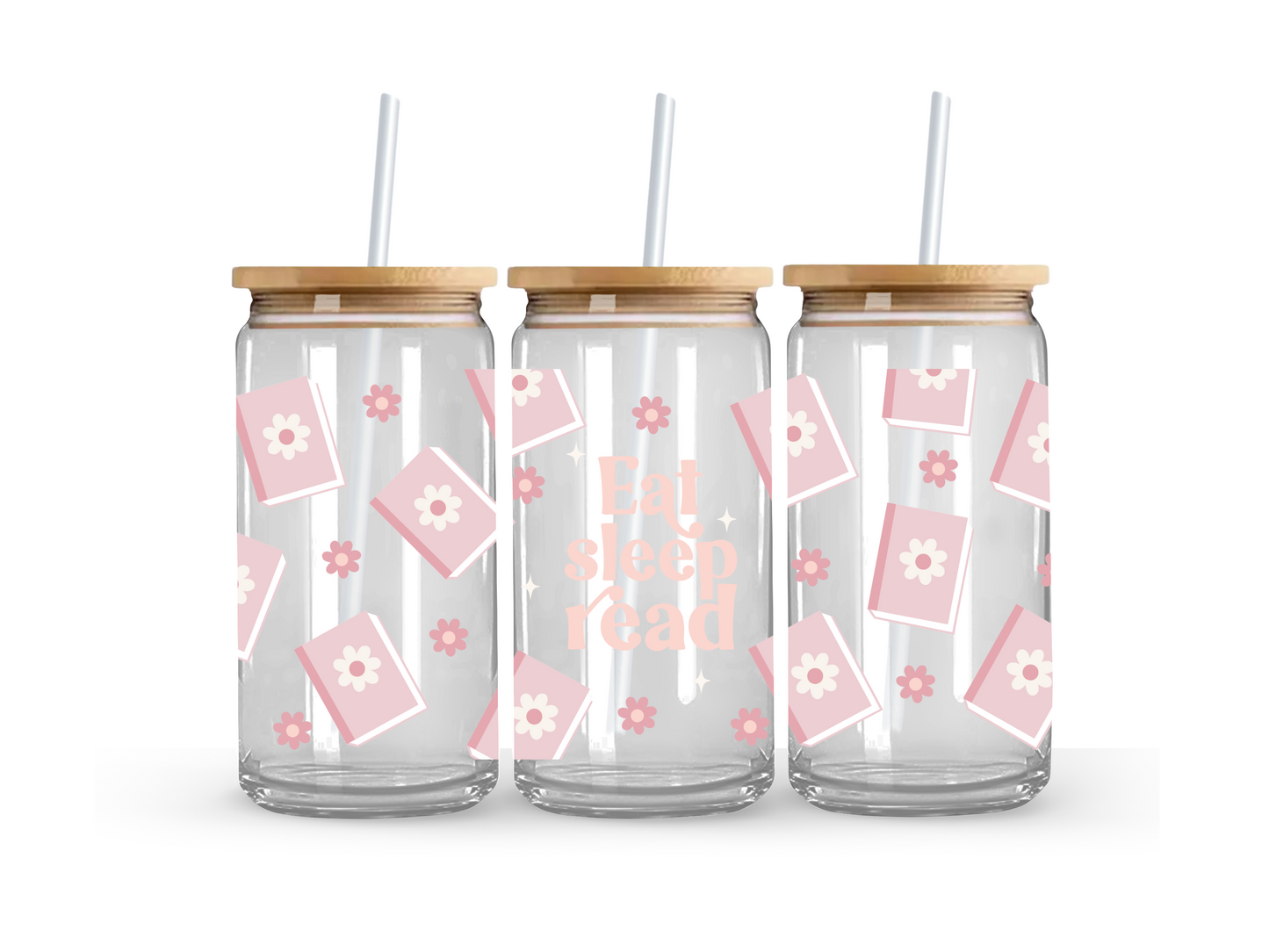 Eat, Sleep, Read - Glass Can Cup - 473ml