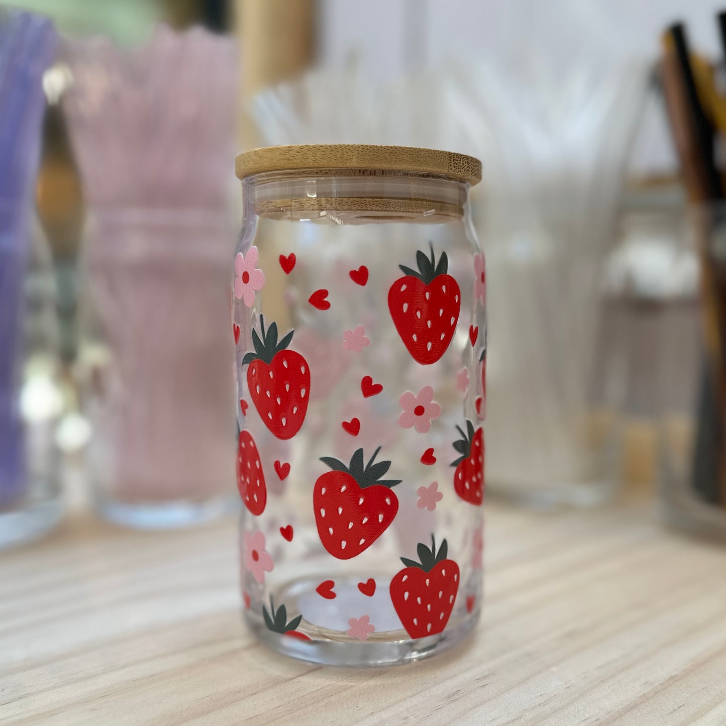 Strawberry Glass Can Cup - 473ml