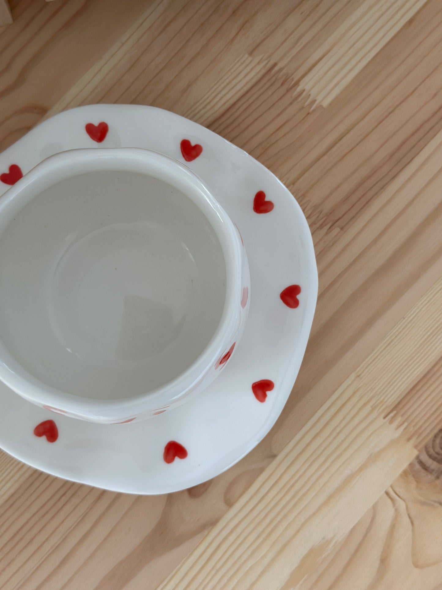 Ceramic Red Heart Cup & Saucer - Ceramic Cup & Saucer Set or Mug - Gift & Kitchen Décor