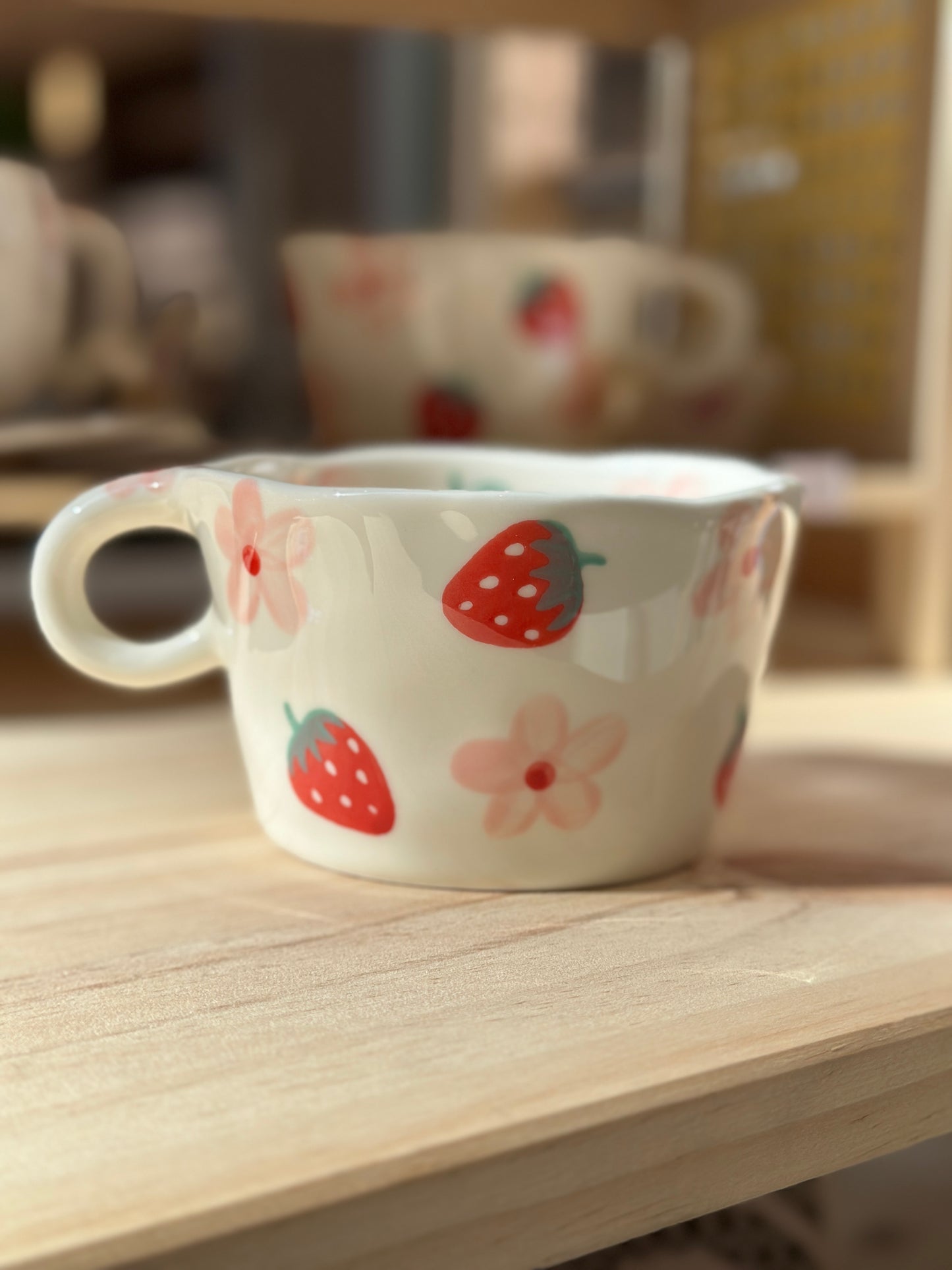 Ceramic Strawberry Tea Cup - Ceramic Cup & Saucer Set or Mug - Gift & Kitchen Décor