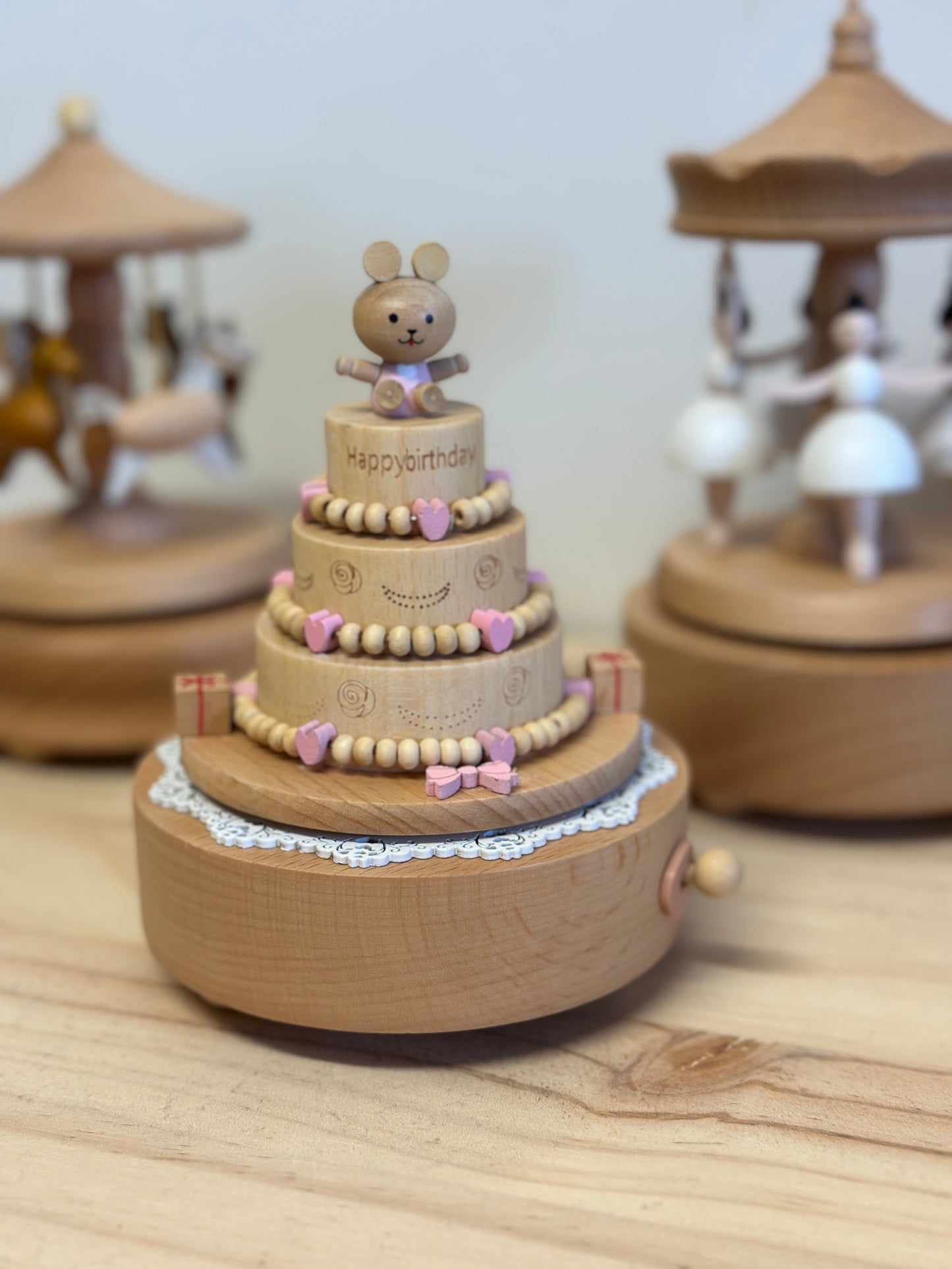 Wooden Musical Carousel - Happy Birthday Cake