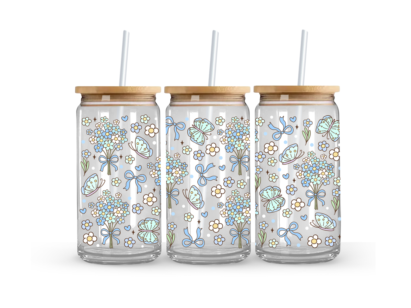 Blue Blossom Glass Can Cup - 473ml