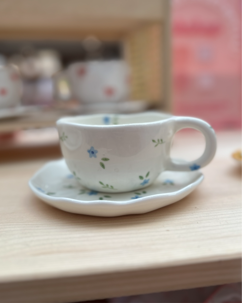 Ceramic Blue Blossom Cup & Saucer - Ceramic Cup & Saucer Set or Mug - Gift & Kitchen Décor