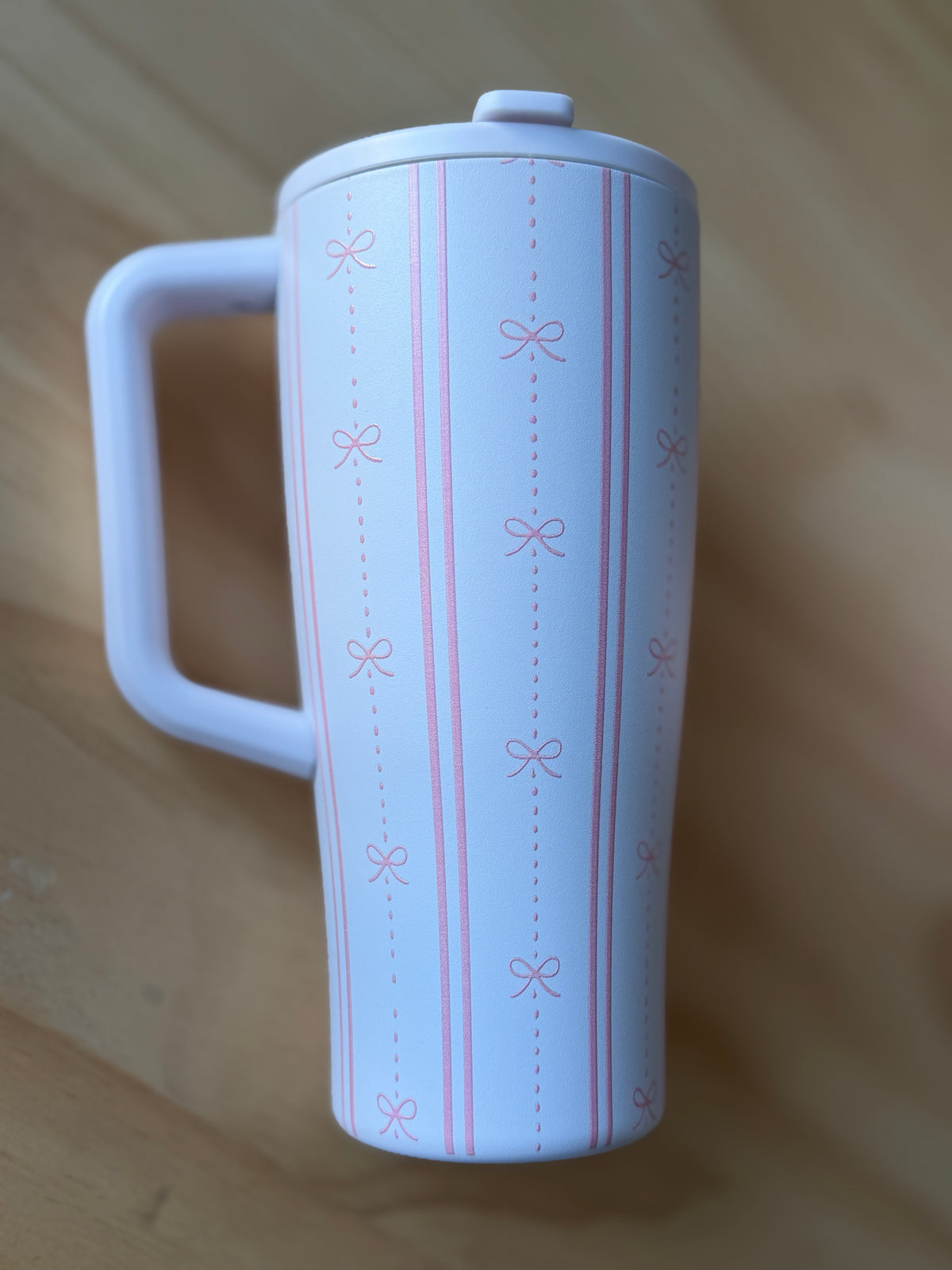 Pink Bow Striped Insulated Tumbler with Handle