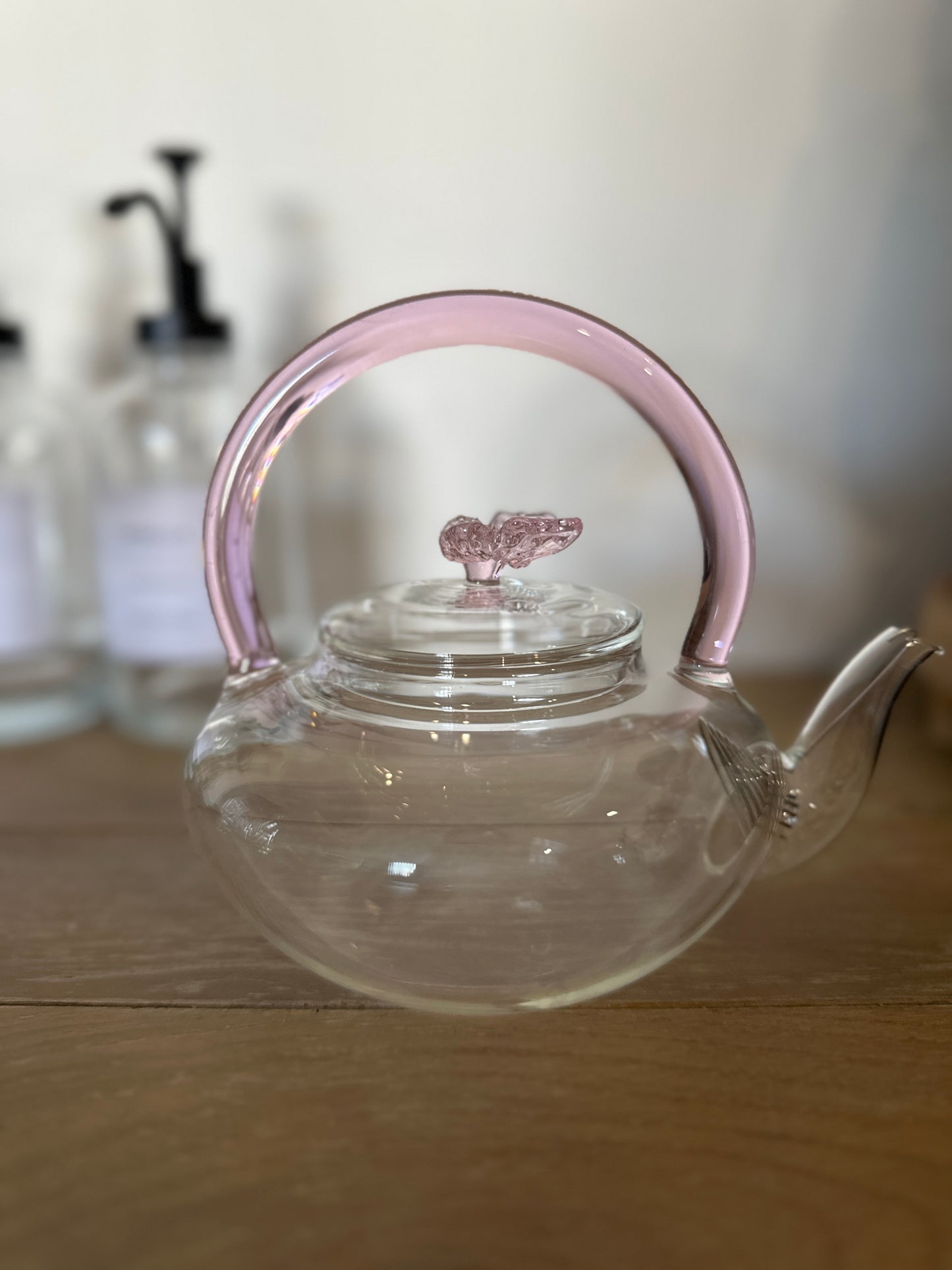 Pink Butterfly Glass Teapot