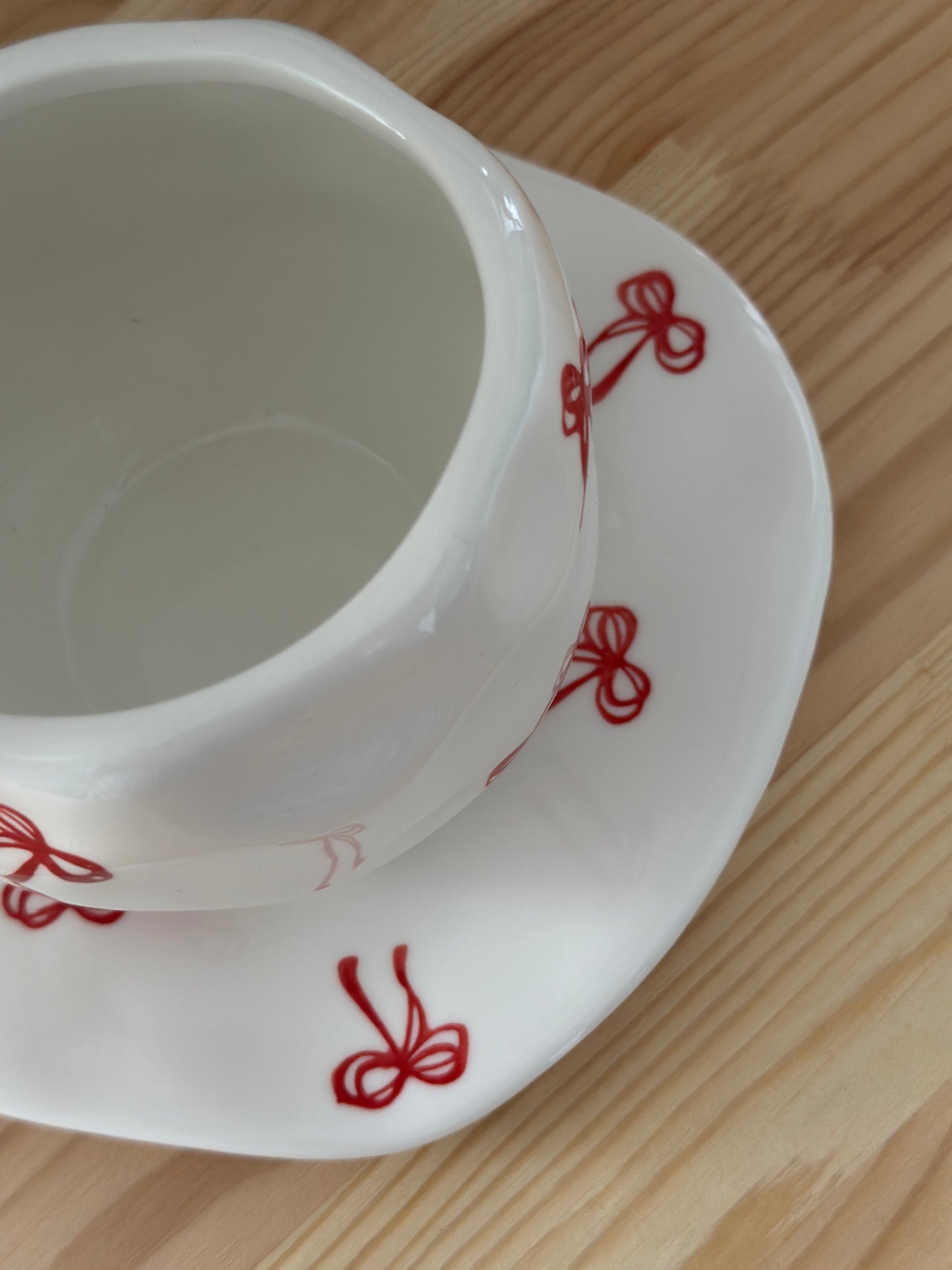Ceramic Bow Cup & Saucer (Red) - Ceramic Cup & Saucer Set or Mug - Gift & Kitchen Décor