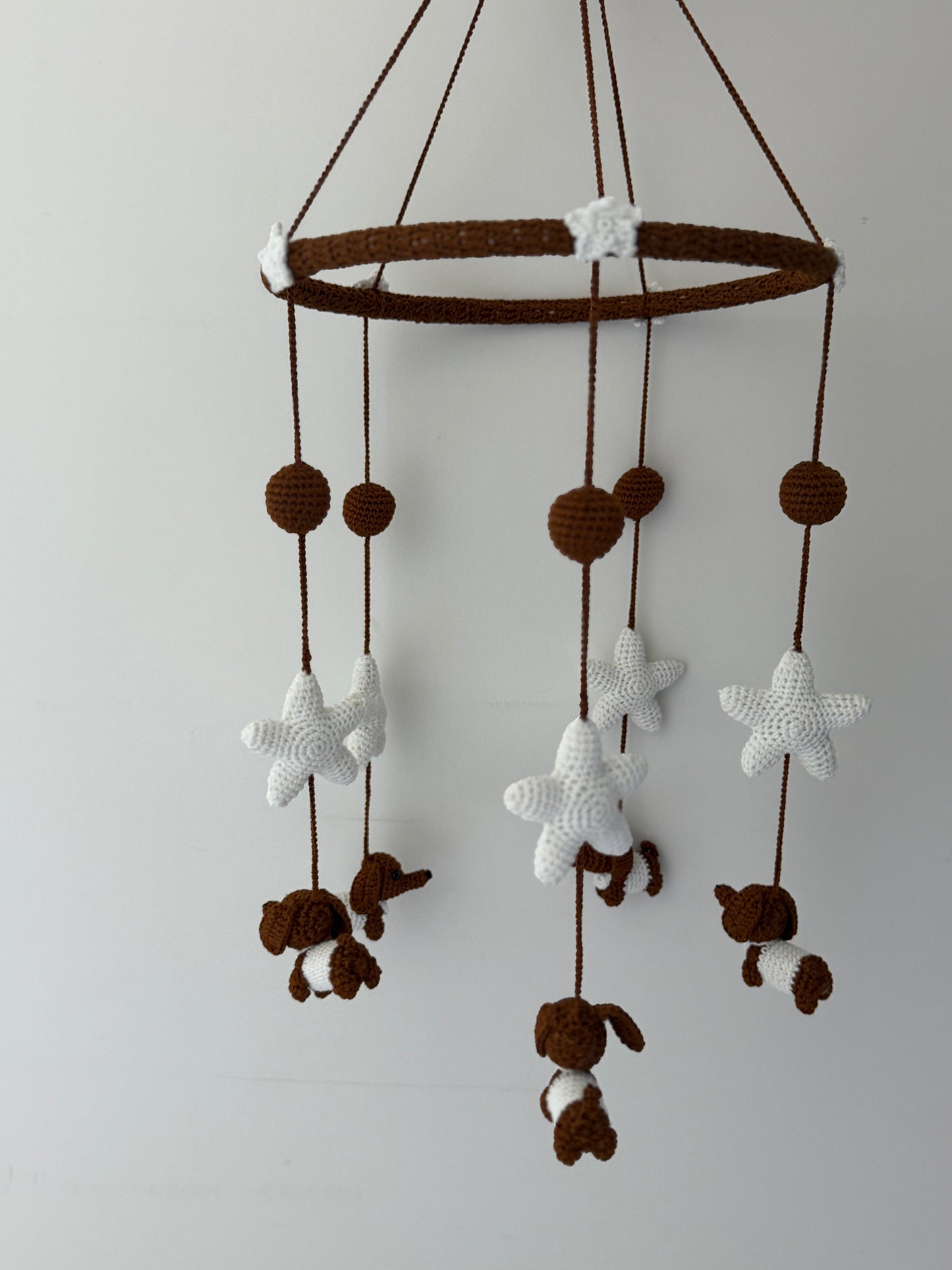 White Dachshund Amigurumi Mobile