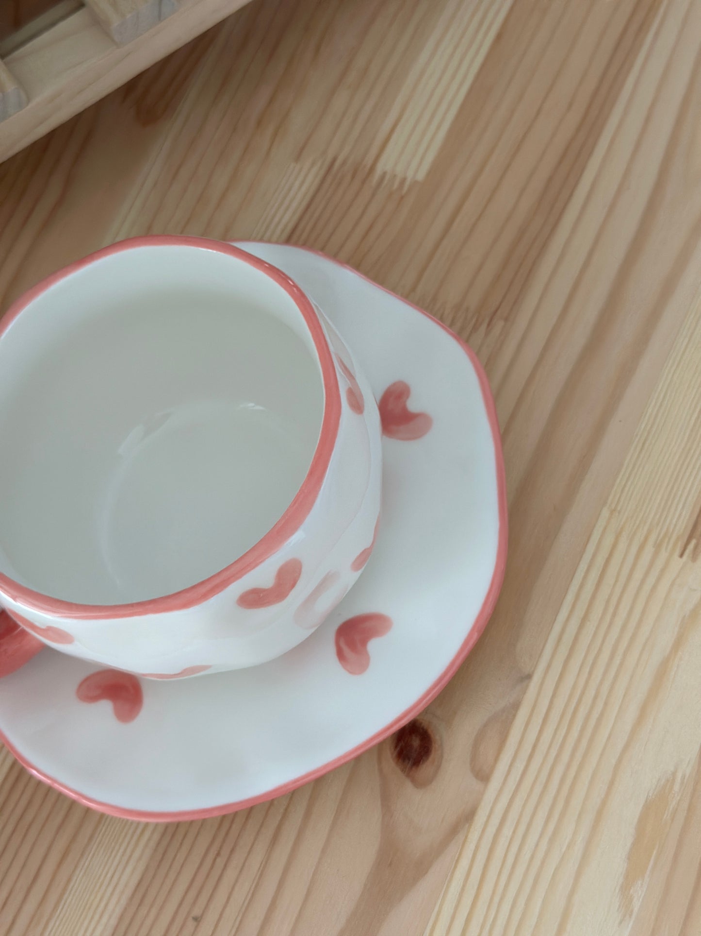 Ceramic Pink Heart Cup & Saucer - Ceramic Cup & Saucer Set or Mug - Gift & Kitchen Décor