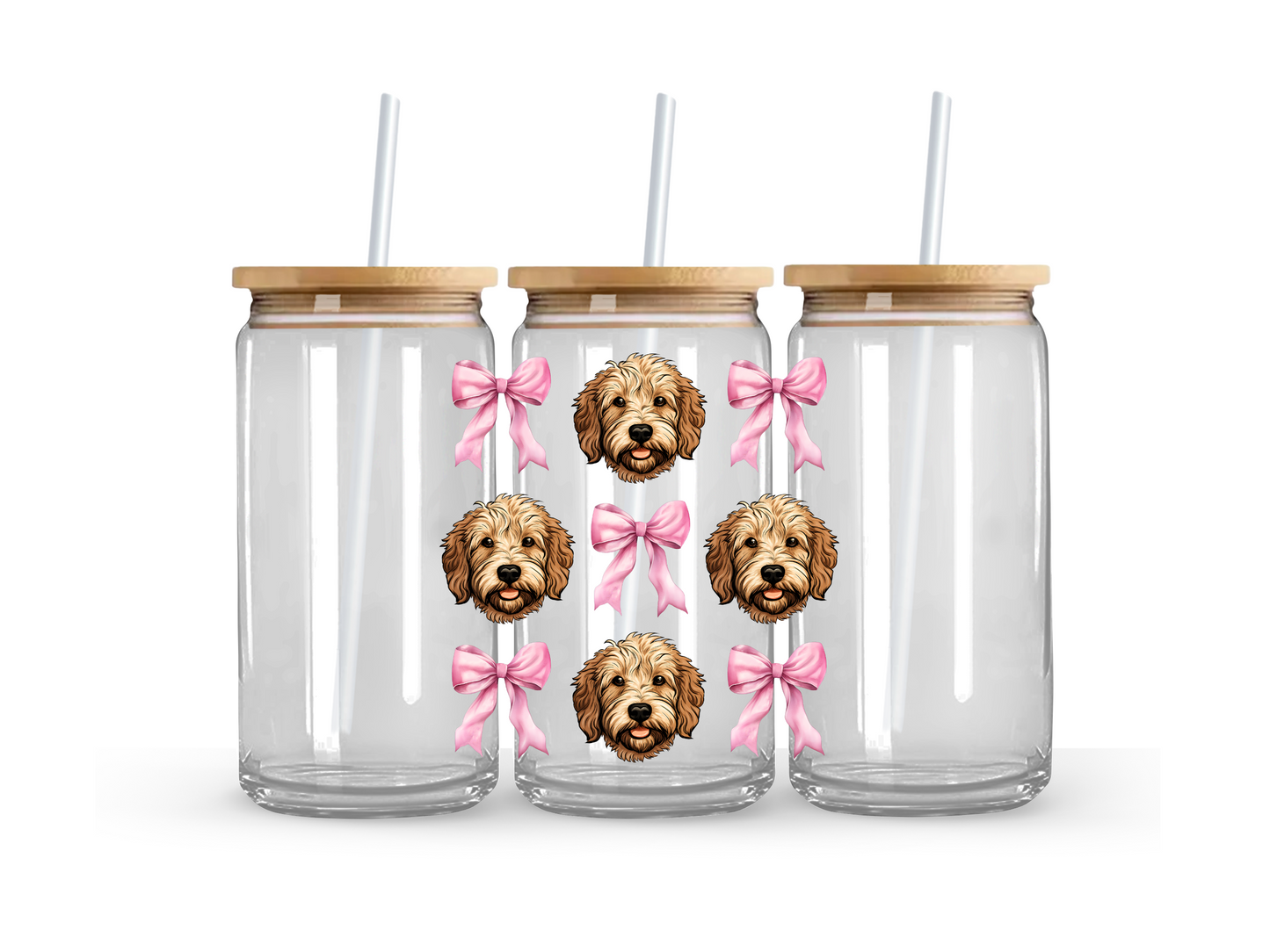 Goldendoodle & Bow - Glass Can Cup - 473ml