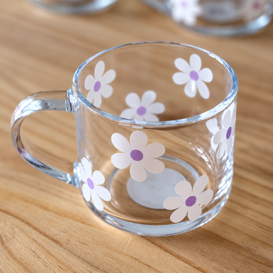 Purple Daisy Glass Mug - 345ml