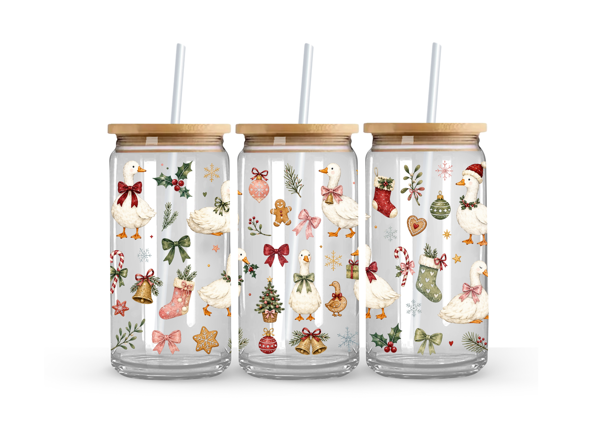 Christmas Goose Glass Can Cup - 473ml