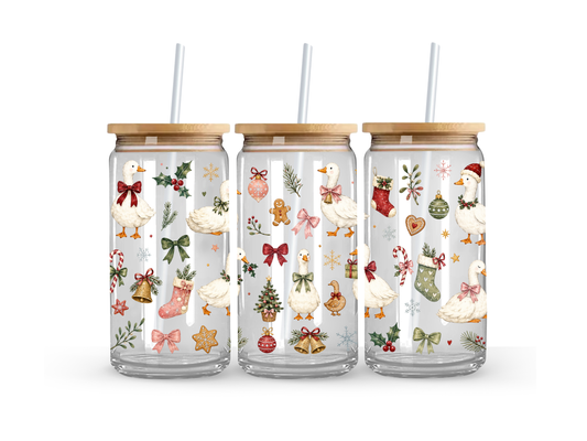 Christmas Goose Glass Can Cup - 473ml
