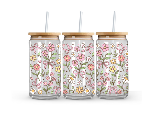 Pretty In Bloom Glass Can Cup - 473ml