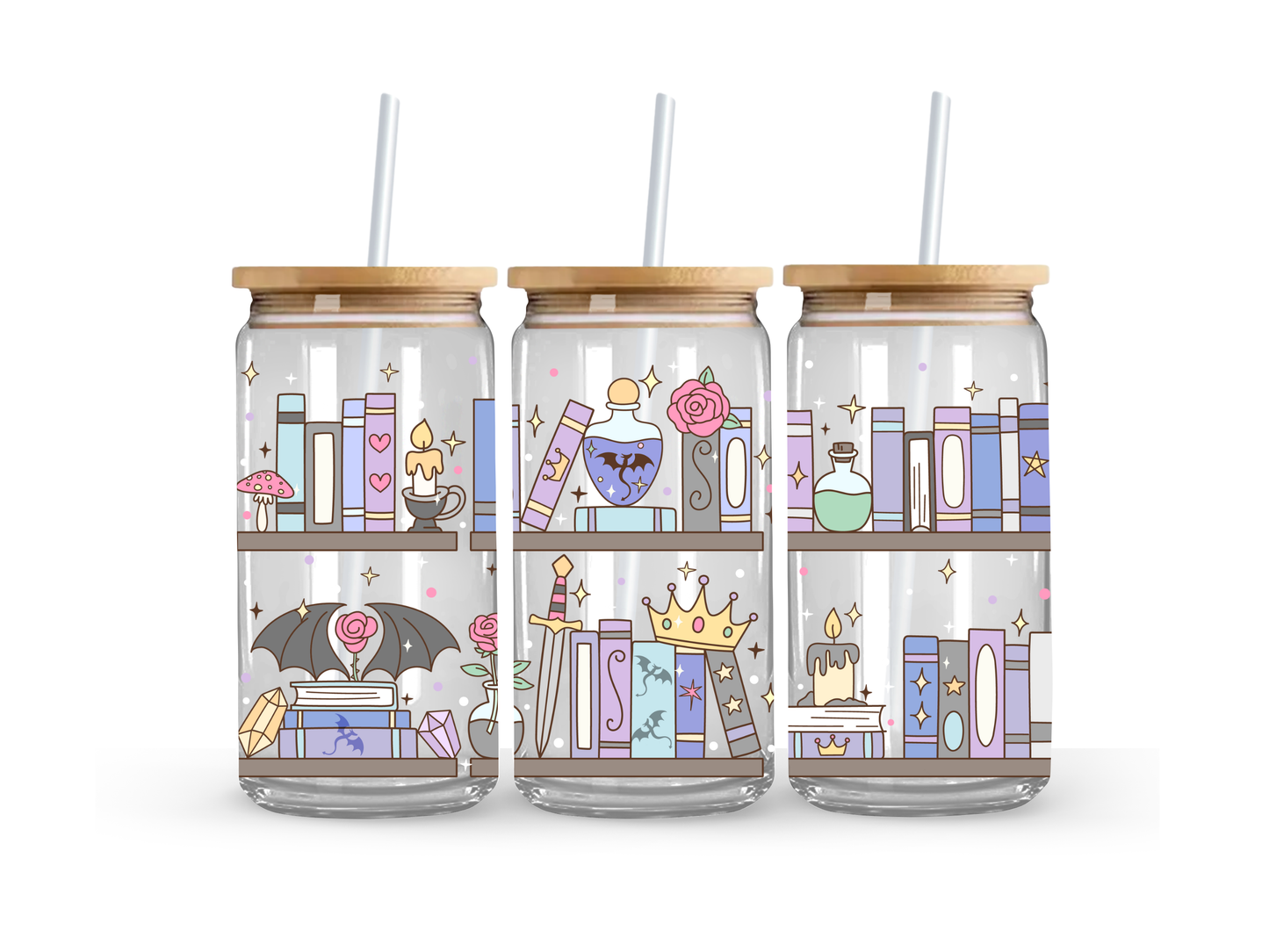 Fantasy Bookshelf Glass Can Cup - 473ml