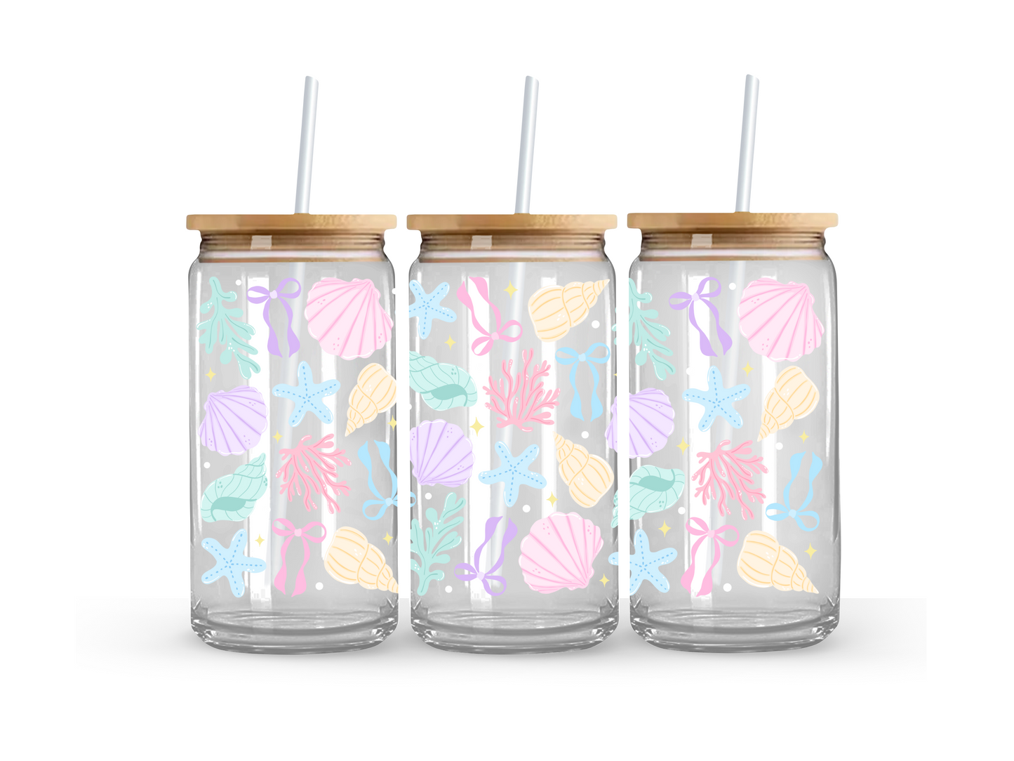 Pastel Seashell Glass Can Cup - 473ml