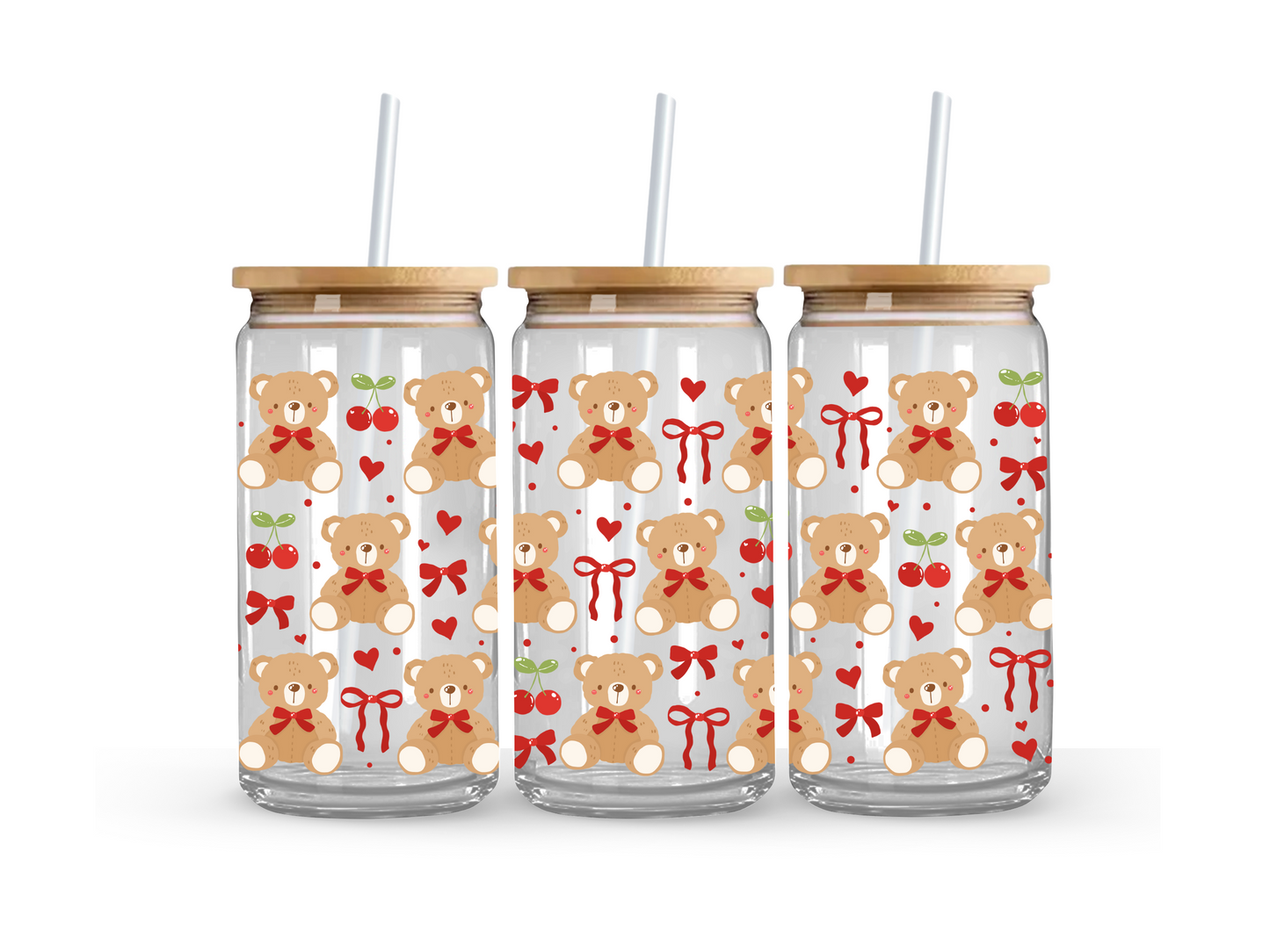 Beary Cherry Glass Can Cup - 473ml