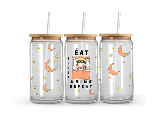 Naruto - Eat, Sleep, Anime Glass Can Cup - 473ml