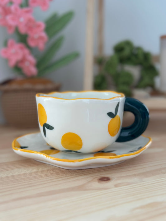 Ceramic Lemon Cup & Saucer - Ceramic Cup & Saucer Set or Mug - Gift & Kitchen Décor