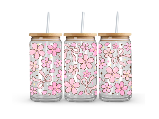 Cherry Blossom Glass Can Cup - 473ml