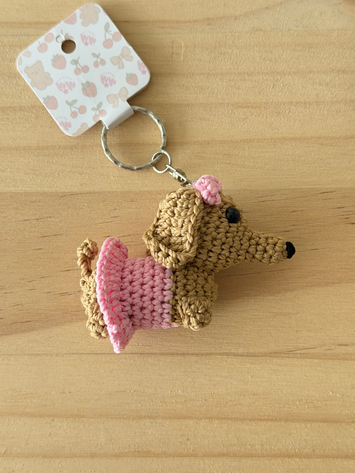 Pink/Light Brown Dachshund Amigurumi Keychain