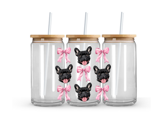 Frenchie Bow Glass Can Cup - 473ml