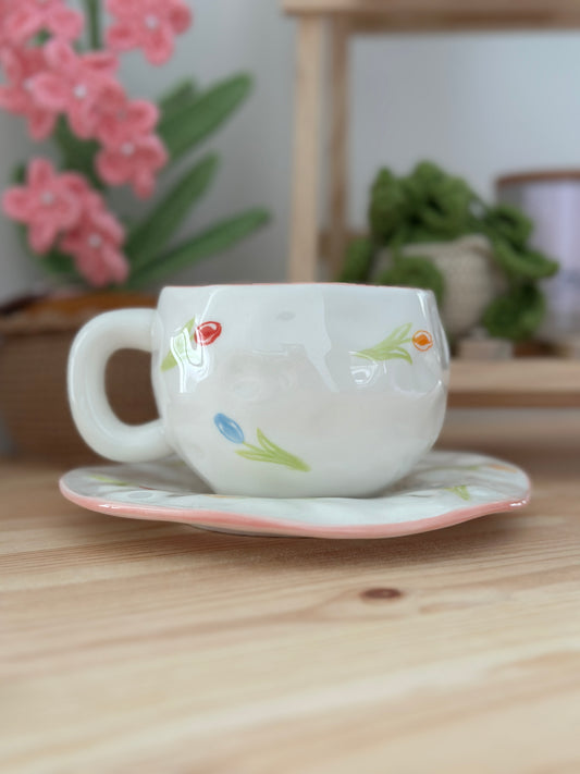 Ceramic Tulip Cup & Saucer - Ceramic Cup & Saucer Set or Mug - Gift & Kitchen Décor