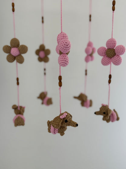 Pink Dachshund Amigurumi Mobile