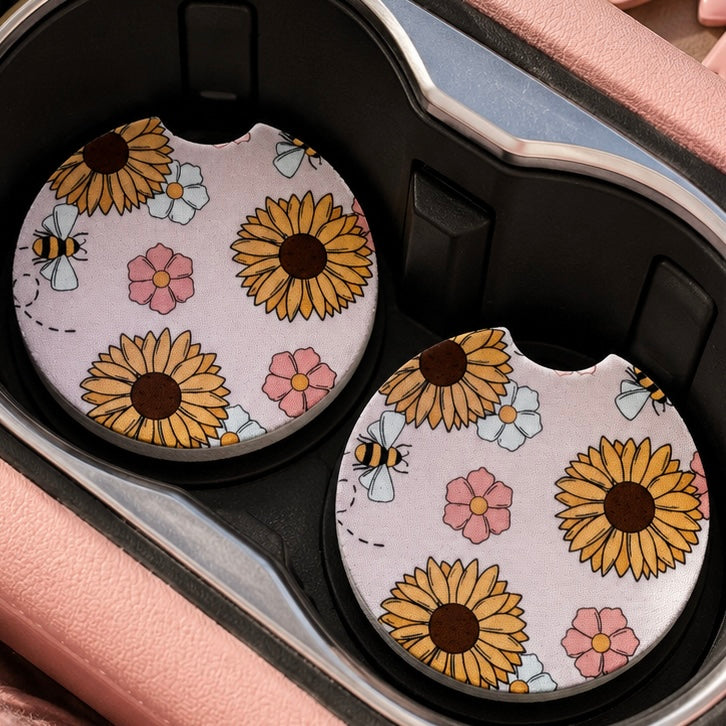 Sunflower & Bee Car Coasters