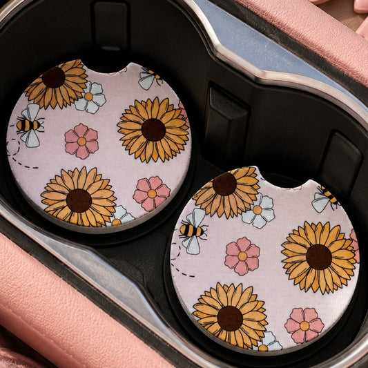 Sunflower & Bee Car Coasters