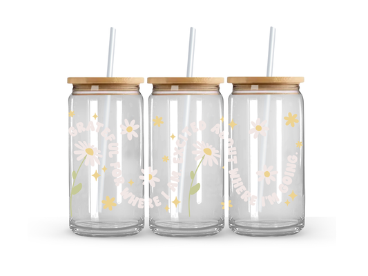 Grateful for where I am, excited about where I'm going - Glass Can Cup - 473ml