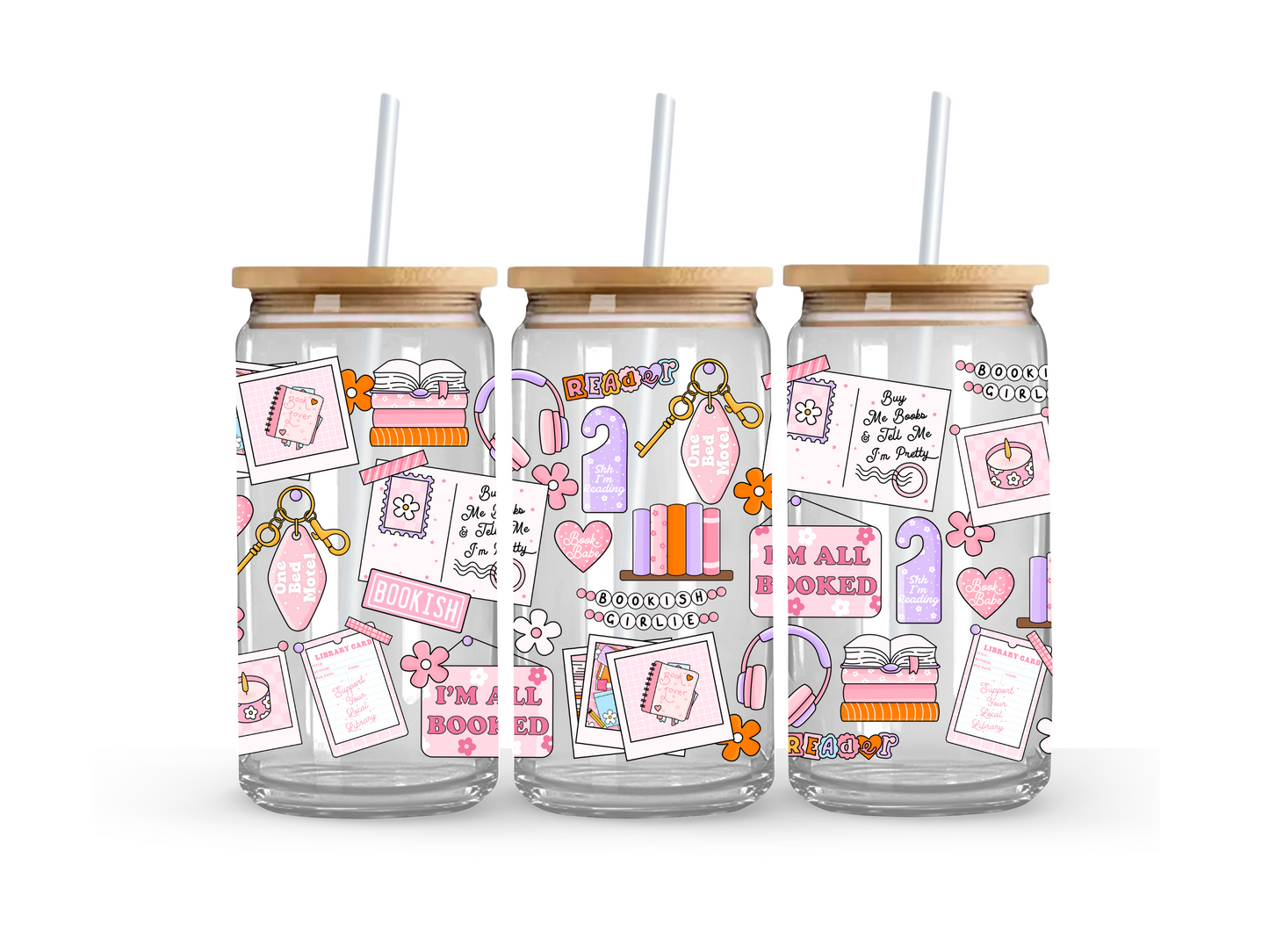 Bookish Girly Glass Can Cup - 473ml