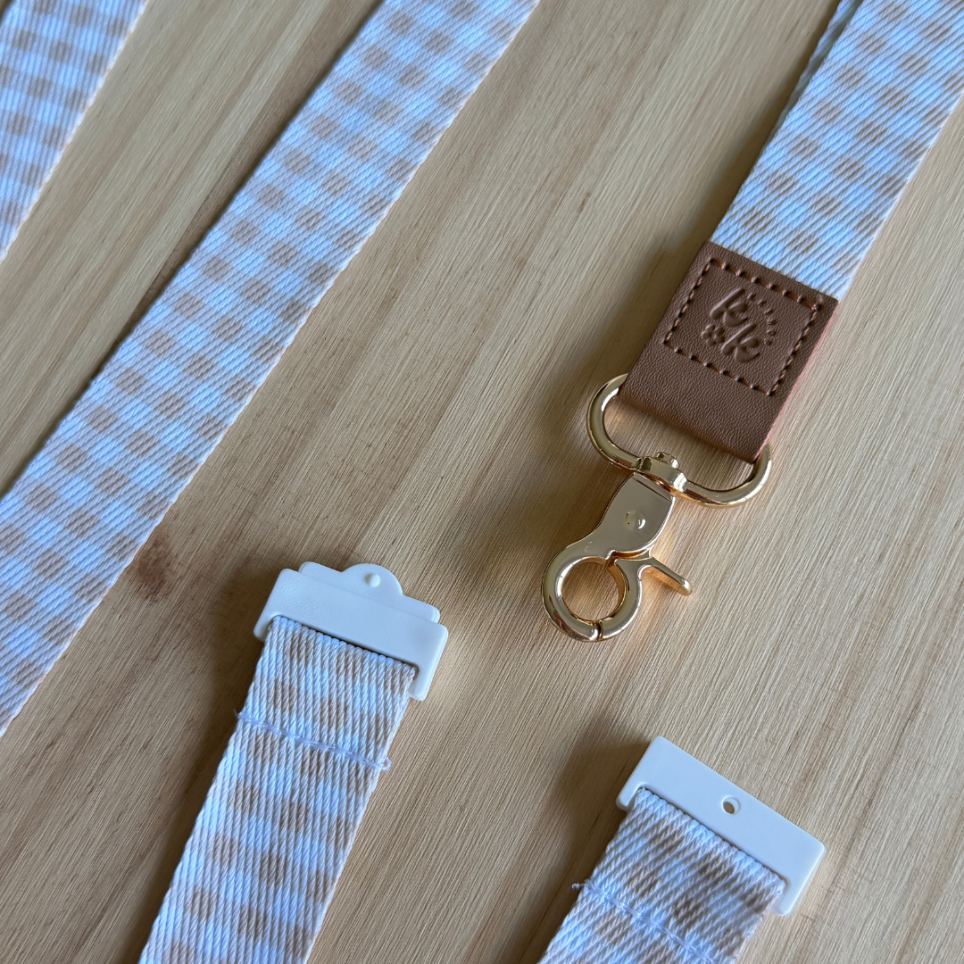 Neutral Gingham Lanyard