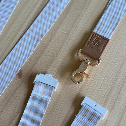 Neutral Gingham Lanyard