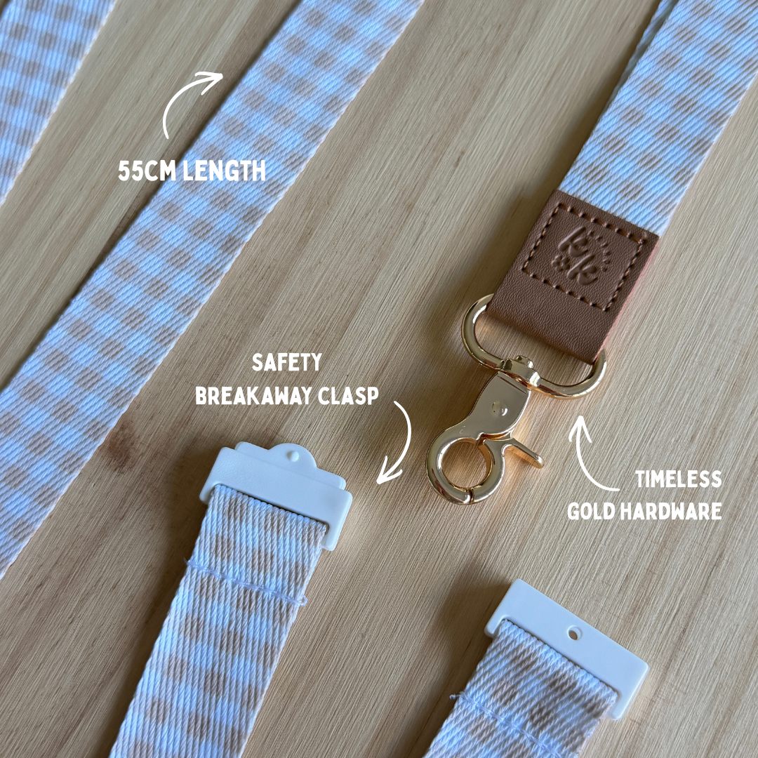 Neutral Gingham Lanyard