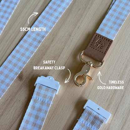 Neutral Gingham Lanyard