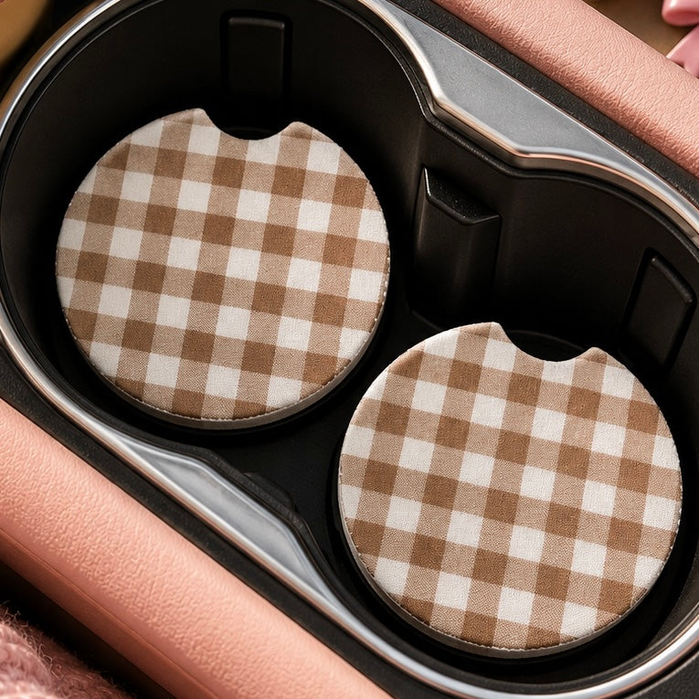 Chocolate Gingham Car Coasters