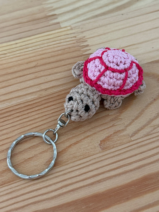 Mini Pink Turtle Amigurumi Keychain
